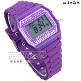 JAGA捷卡 保證防水可游泳 夜間冷光 多功能輕巧休閒運動電子錶 中性錶 M1103-J(紫)