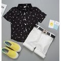 【KEO】三歲男童夏裝短袖花襯衫4黑白色5寶寶6套裝7周歲兒童襯衣兩