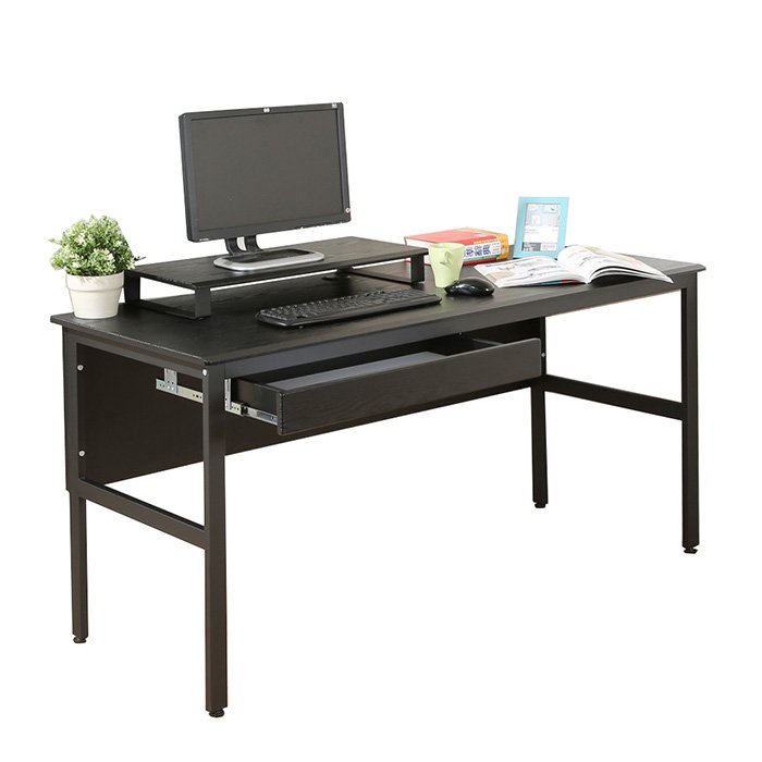 《DFhouse》頂楓150公分電腦辦公桌+一抽屜+桌上架-黑橡木色