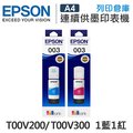 EPSON 1藍1紅 T00V200+T00V300 原廠盒裝墨水 /適用 EPSON L1110/L1210/L3110/L3150/L3116/L3210/L3216/L3250/L3260/L3550/L5190/L5196