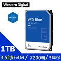 WD【藍標】(WD10EZEX) 1TB/7200轉/64MB/3.5吋/3Y