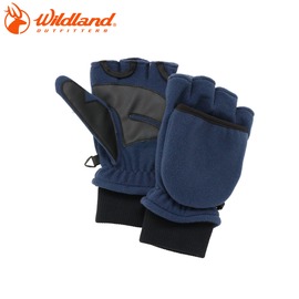 【Wildland 荒野 中性防風保暖翻蓋手套《深藍》】0A32005-72/超細天鵝絨/機車手套/手心止滑