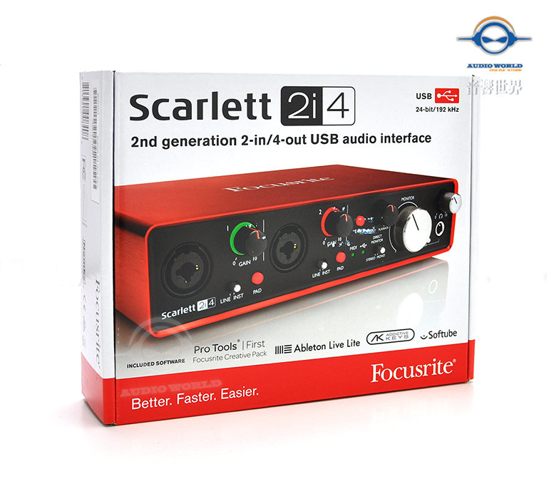 音響世界】英國Focusrite Scarlett 2i4二代USB2.0 24bit/192KHz錄音卡