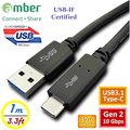 amber USB 3.1 Gen2(10 Gbps) cable,USB3.1 A to Type-C,1m.