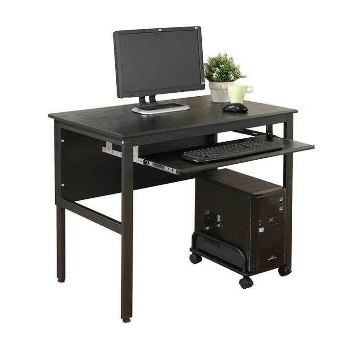 《DFhouse》頂楓90公分電腦辦公桌+1鍵盤+主機架-黑橡木色