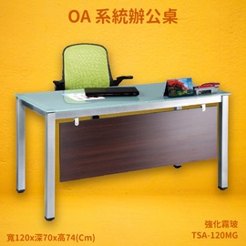 【OA系統辦公桌】TSA-120MG 強化霧玻 主管桌 辦公桌 辦公家具 辦公室 不含椅 辦公家具 傢俱 烤銀柱腳