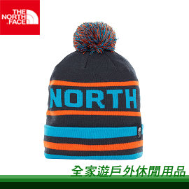 【全家遊戶外】㊣The North Face 美國 SKI TUKE V-LOGO保暖毛球帽 藍 CTH97VM /休閒 運動 帽子 戶外 登山 健走 釣魚
