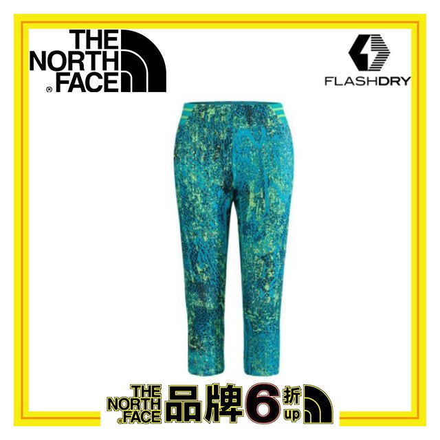 【The North Face 女 FLASHDRY七分緊身褲《芽綠印花》】CA3E/運動/快乾/長褲/健身