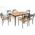 【南洋風休閒傢俱】戶外休閒桌椅系列-鐵製塑木長方餐桌椅組 一桌六椅 戶外咖啡館專用 餐桌椅組 戶外桌椅(604-13)