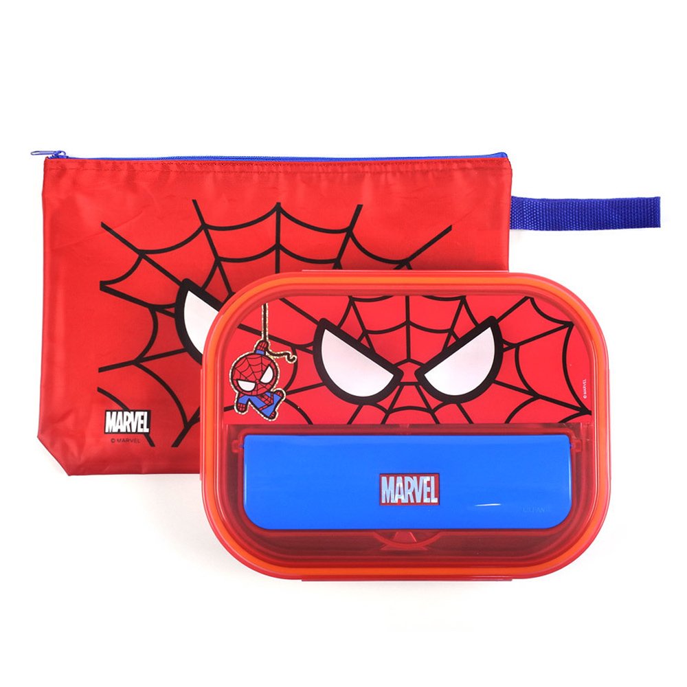 漫威英雄 蜘蛛人 不鏽鋼5格餐盤 附蓋子 手提袋 餐具收納盒 韓國製 保鮮盒 便當盒