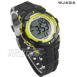 JAGA 捷卡 防水可游泳 冷光照明 小巧女錶 多功能運動電子錶 鬧鈴 計時碼錶 M1199-AF(黑綠)