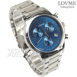 LOVME 公司貨 真三眼 城市獵人個性時尚手錶 不鏽鋼 不銹鋼男錶 日期窗防水手錶 藍x銀 VS0055M-2S-L21