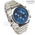 LOVME 公司貨 真三眼 城市獵人個性時尚手錶 不鏽鋼 不銹鋼男錶 日期窗防水手錶 藍x銀 VS0055M-2S-L21