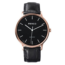 PRINCO 時尚經典智能觸控錶石英錶-40mm黑底金邊(快拆皮革錶帶)(MD0195G)