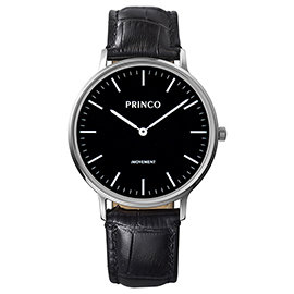 PRINCO 時尚經典智能觸控錶石英錶-37mm黑底銀邊(快拆皮革錶帶)(MD0197S)
