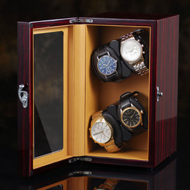 5Cgo 【代購七天交貨】577550142704 德國搖表器實木轉表器手錶自動上鏈盒立式手錶盒收藏盒晃錶器-黑檀木立式4錶位