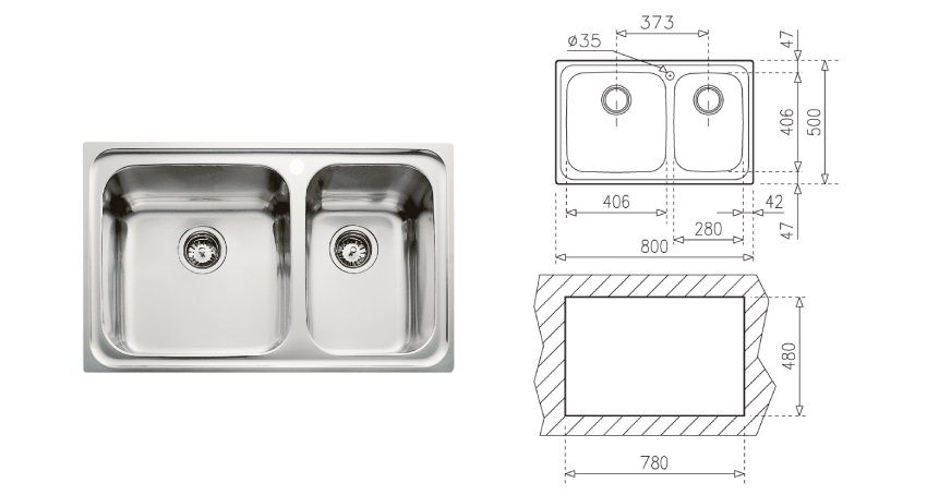 日成 Teka 不銹鋼雙槽 內徑780x480mm Classic 2b R L 日成廚衛生活館