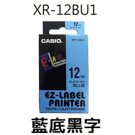 【1768購物網】 XR-12BU1 卡西歐標籤帶 12mm 藍底黑字 (CASIO)