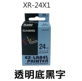 【1768購物網】 XR-24X1 卡西歐標籤帶 24mm 透明底黑字 (CASIO)