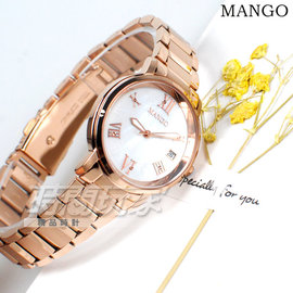 (活動價) MANGO 原廠公司貨 羅馬時刻 珍珠螺貝面盤 不鏽鋼女錶 防水手錶 日期視窗 玫瑰金 MA6736L-81R