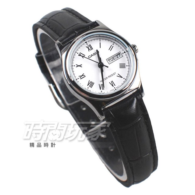 CASIO卡西歐 LTP-V006L-7B 經典簡約時尚 纖細小圓錶 白色 女錶 指針錶 真皮 LTP-V006L-7BUDF