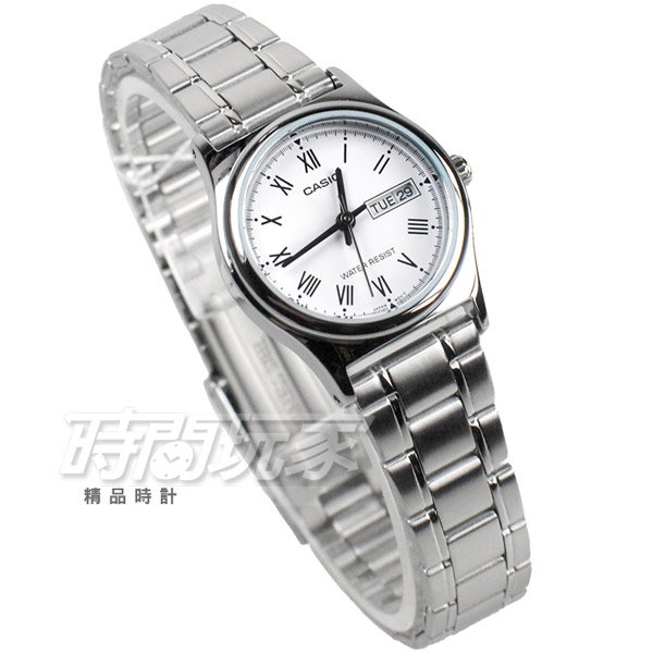 CASIO卡西歐 LTP-V006D-7B 經典簡約時尚 纖細小圓錶 白色 女錶 指針錶 不銹鋼 LTP-V006D-7BUDF