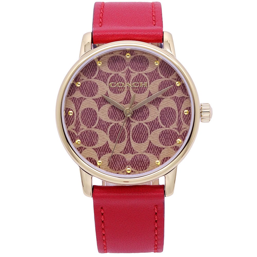 COACH 美國頂尖精品簡約時尚滿版LOGO流行腕錶-紅金-14503408