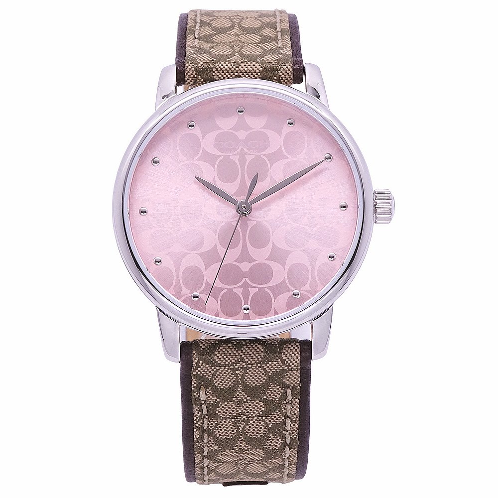 COACH 美國頂尖精品經典LOGO滿版時尚造型皮革腕錶-銀-14503404