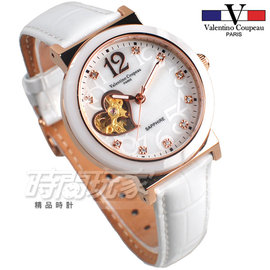 valentino coupeau 范倫鐵諾 開心鏤空 自動上鍊機械錶 陶瓷美鑽 防水手錶 真皮錶帶 女錶 V61352玫白