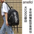 日本anello大LOGO膠印多收納機能型後背包 黑色