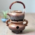 (單個價)日式粗陶提梁煮茶爐 溫茶器流釉茶具 蠟燭加熱保溫攜帶型功夫茶爐 
