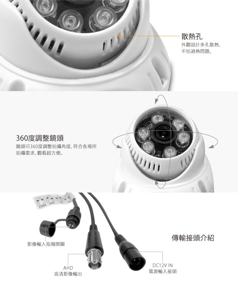 全視線 TS-95DH 五百萬高清 室內日夜兩用四合一夜視型 6顆紅外線LED攝影機