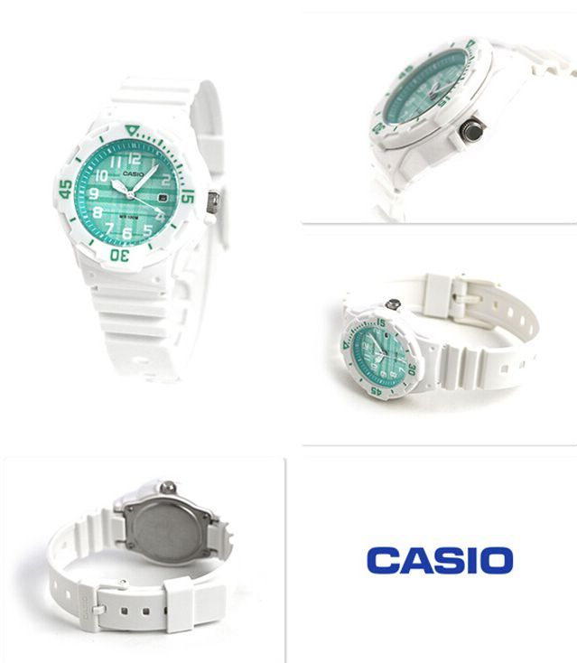 CASIO WATCH 卡西歐小巧淺草綠白混搭潛水風格白色膠帶運動腕錶型號