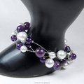 珍珠林~智慧與淨化~三串式硨磲貝珍珠天然紫水晶搭配手鏈~經典設計#555