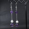 珍珠林~智慧與淨化~硨磲貝珍珠天然紫水晶垂吊耳環~經典設計#555