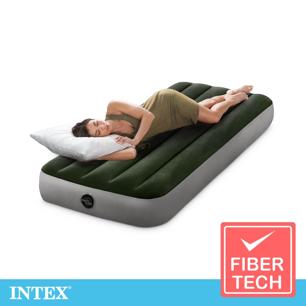 【INTEX】經典單人型(fiber-tech)充氣床墊(綠絨)-寬76cm 15010022(64106)