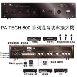 PA TECH QSM-612A 多用途混音 120W 功率擴大機 .