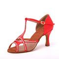 46910-Afa 安法 國標舞鞋 女 拉丁鞋 豔紅緞 T字鑲鑽 一字帶 ~訂製款~