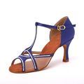 46926-Afa 安法 國標舞鞋 女 拉丁鞋 寶藍色緞 T字鑲鑽 一字帶 ~訂製款~
