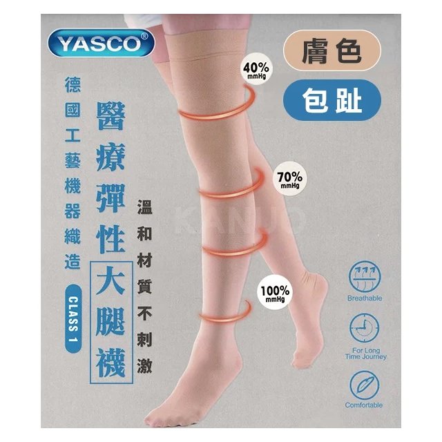 【YASCO】昭惠醫療漸進式彈性襪x1雙 (大腿襪-包趾-膚色)