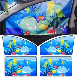 海底世界 磁吸式車用四層遮陽簾(前窗2片+後窗2片)