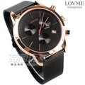 LOVME 公司貨 真三眼 城市獵人個性時尚手錶 不鏽鋼 男錶 防水手錶 IP黑x玫瑰金 米蘭帶 VM0055M-43-341