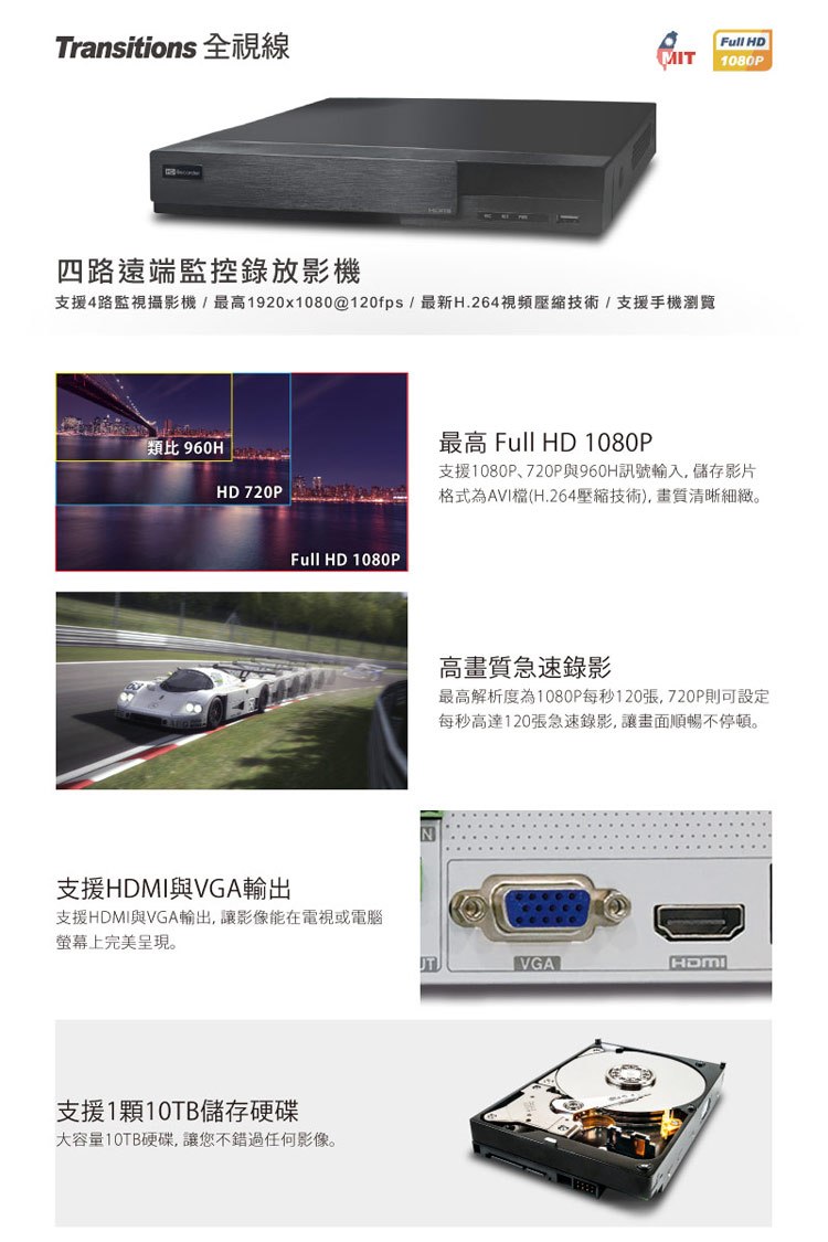 全視線 DVR-4311 4路 H.264 1080P HDMI 台灣製造 混合式監視監控錄影主機