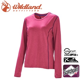【Wildland 荒野 女 圓領雙色抗UV長袖上衣《桃紅》】0A71655/運動衣/吸濕排汗/登山/防曬