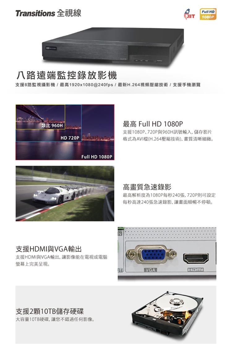 全視線 DVR-8311 8路 H.264 1080P HDMI 台灣製造 混合式監視監控錄影主機