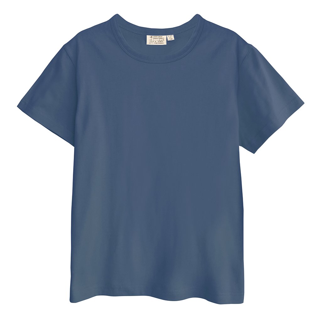 有機埃及棉兒童BD薄短T-靛藍110~140cm純棉短袖上衣 藍天畫布有機棉
