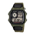 CASIO WATCH 卡西歐十年電池世界地圖時間綠色帆布帶電子腕錶 型號：AE-1200WHB-3B【神梭鐘錶】