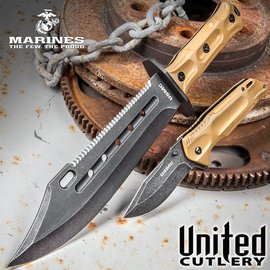 【詮國】UNITED 美國聯合刀廠 USMC 沙色鮑威砍刀+口袋折刀 / 420不銹鋼 / 附刀套 / UC3260