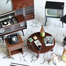 日本雜貨迷你小物裝飾 客廳電視機櫥櫃縫紉機和式桌黑膠唱片機模型磁鐵便條紙冰箱貼 日式20世紀昭和時期復古懷舊微縮場景模型
