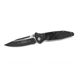 Microtech Socom Elite Manual 黑鋁柄鑲嵌鮫魚皮雙色黑刃折刀 (204P鋼) -#MT 160-1